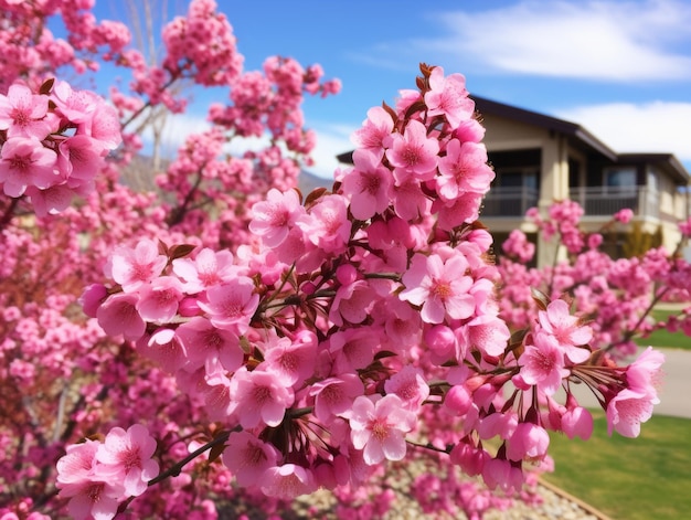 Blühende Obstbäume in einem Garten