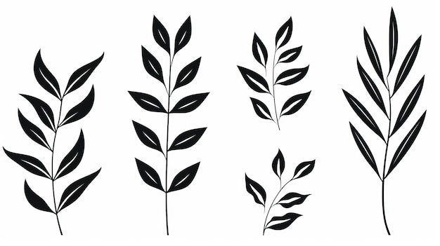 Blühende Pflanzen minimalistische schwarze Blätter auf weißem Hintergrund