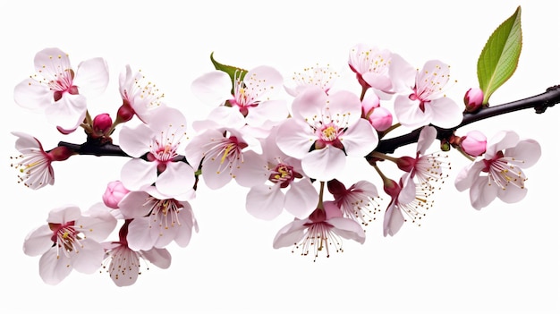 Blühende Pflaumenbaumblüten isoliert auf weißem Hintergrund