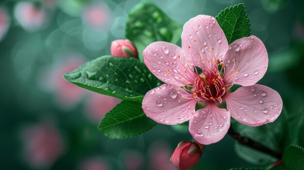 Blühende rosa Blume vor grünem Hintergrund Generative KI