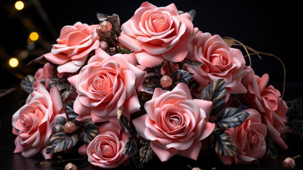 Blühende rosa Rosen auf schwarzem Hintergrund Bild