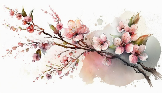 Blühende Sakura auf weißem Hintergrund im Aquarellstil AI generative