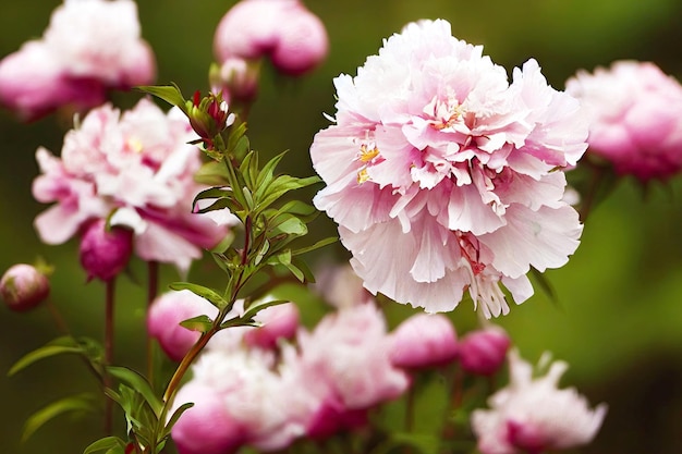 Blühende schöne rosafarbene Pfingstrosenblumen im Garten