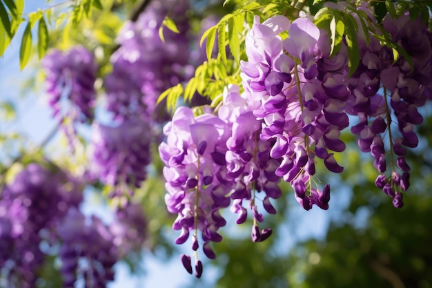 Blühende Wisteria Sinensis in Nahaufnahme