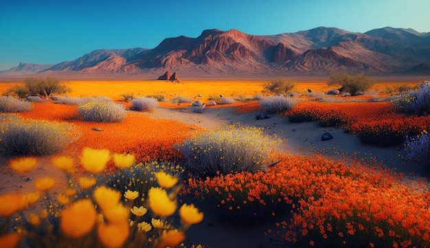 Blühende Wüstenfeld lebendige Inspirationsbilder AI generiert