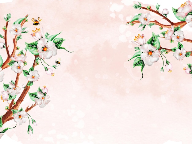 Blühender Baum rosa Aquarellhintergrund Vorlage zum Dekorieren von Designs und Illustrationen