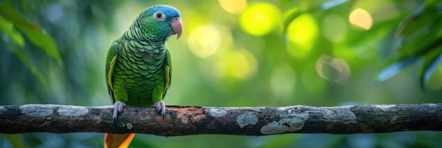 BlueNaped-Papagei mit Smaragdfedern auf einem Baumzweig im Regenwald