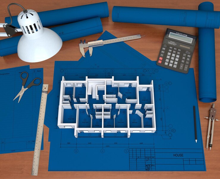 Foto blueprints no arquiteto de desktop