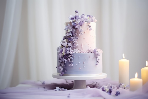 Blüten der Liebe Hochzeitskuchen geschmückt mit Lilac und Periwinkle