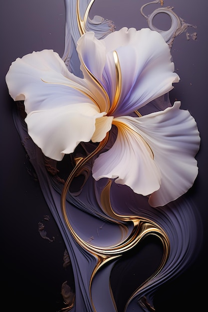Foto blume lila oberfläche hart weiß flüssige lilien asche gold luxuriöse materialien abstrakt schlank fließend
