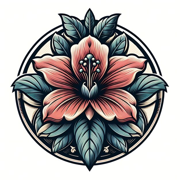 Blume Vintage-Logo-Design auf weißem Hintergrund generative KI