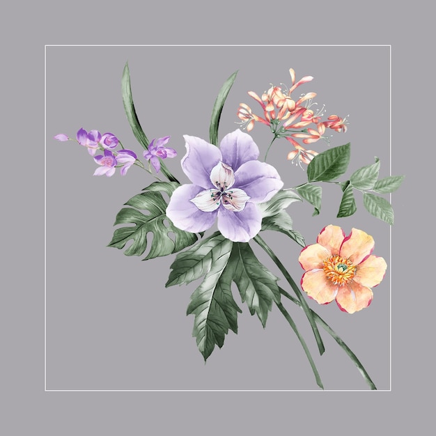 Blumen-Aquarell-Illustration. Set-Aquarell-Design für textile Tapeten mit Blumenmuster