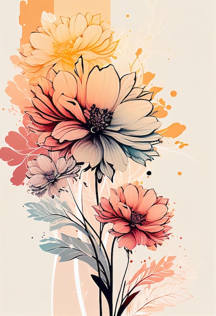 Blumen-Aquarell-Kunst-Hintergrund, Vektor-Tapetendesign, generative KI