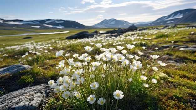 Blumen arktische Tundra Blumen Illustration wunderschönes Sommerland Berge natürliche Außenblumen arktischen Tundrablumen