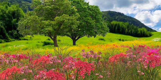 Blumen auf dem Feld im Wald schöne Sommernaturlandschaft