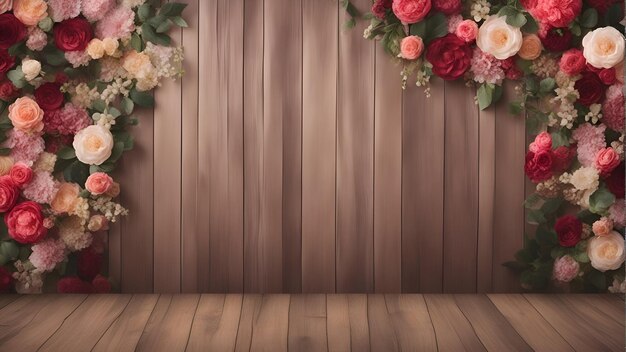 Blumen auf hölzernem Hintergrund mit Kopierraum Valentinstagskonzept