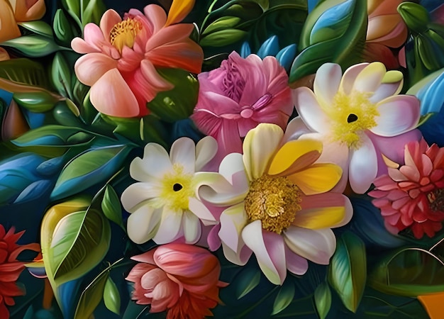 Blumen blühen Blumenstrauß Dekoration bunt schöner Hintergrund Gartenfoto AI generiert