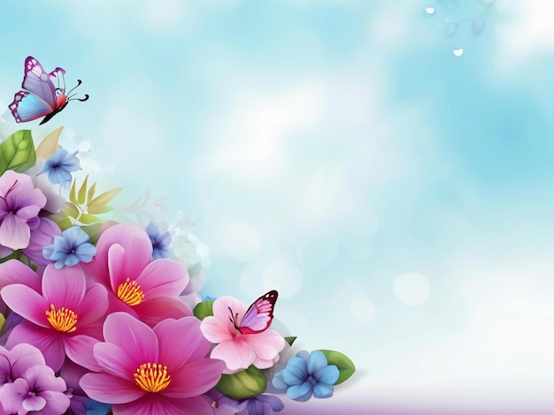 Blumen, Blumen, Schmetterlinge, Hintergrund, beste Qualität, hyperrealistische Tapeten, Bilder, Banner-Vorlage