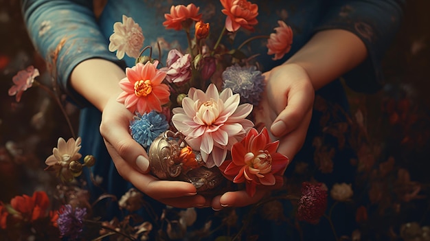 Blumen, die Hände pflücken