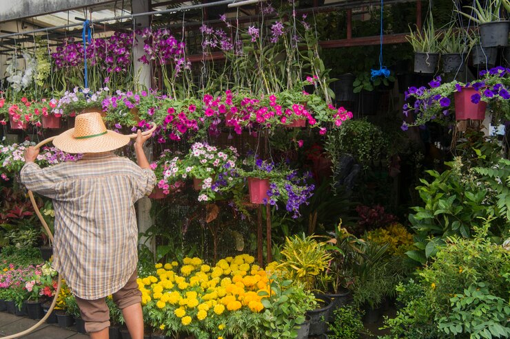 Foto blumen, die im gewächshaus wachsen