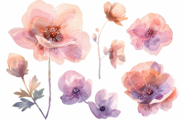 Foto blumen, die mit aquarellen auf weiß gemalt wurden