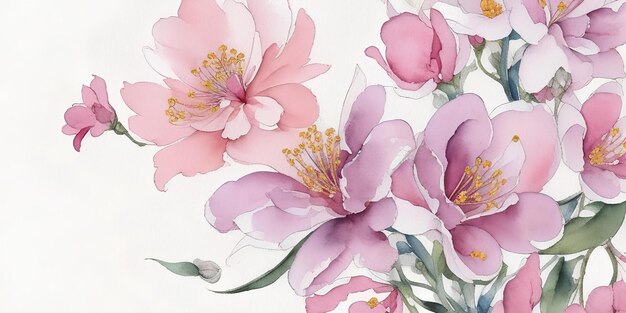 Blumen-Hintergrund mit Sakura-Illustration von zarten rosa Blüten auf Zweigen auf weißem Hintergrund Generation ai