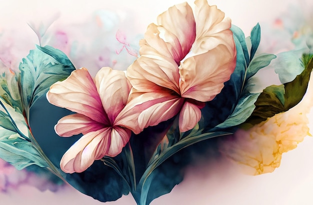 Blumen im Stil der Aquarellkunst Luxuriöse Blumenelemente botanischer Hintergrund oder Tapeten