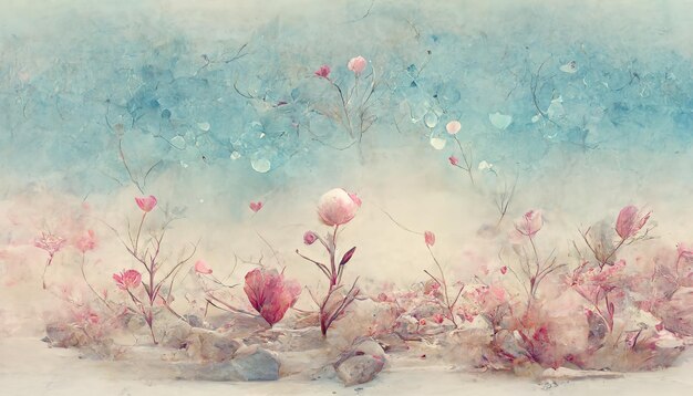 Blumen im Stil der Aquarellkunst Luxuriöse florale Elemente botanischer Hintergrund oder Tapetendesign Drucke und Einladungen Postkarten Kleine rosa Blumen 3D-Illustration