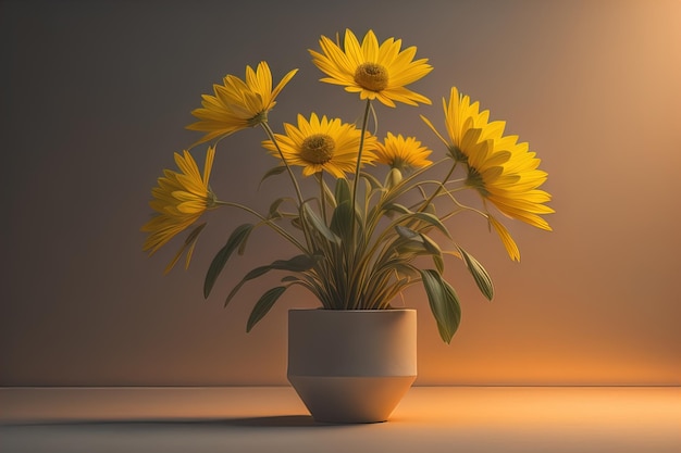 Foto blumen in einem topf auf einem farbenfrohen hintergrund