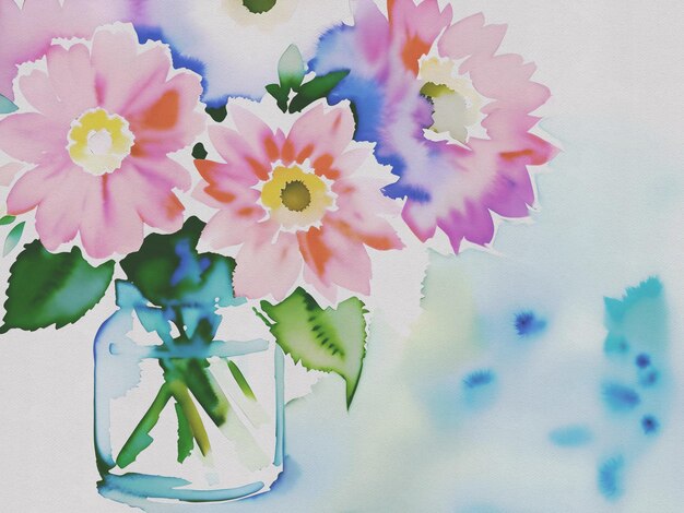 Blumen in einer Glasvase auf einem Hintergrund aus Aquarell AI Generated