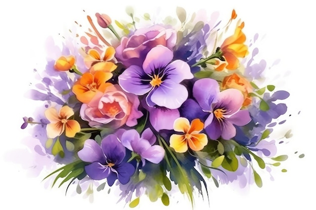 Blumen in Pastellfarben gezeichnet, wunderschöner Blumenstrauß Generative KI