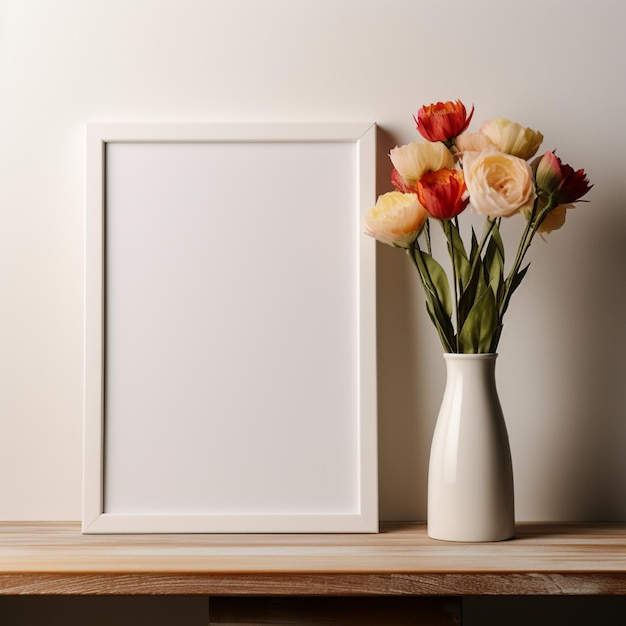 Foto blumen in vase mit bildrahmen-mockup, generiert in ki