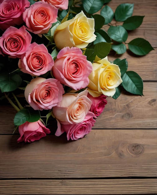 Blumen-Karten-Rosen auf hölzernem Hintergrund