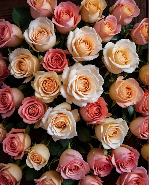 Blumen-Karten-Rosen auf hölzernem Hintergrund
