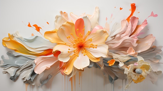 Blumen Kunstillustration Blume mit einem Blatt in der Mitte tropft Farbe Blumen Schönheit