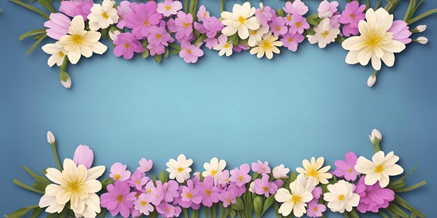 Blumen mit Blättern auf blauem Hintergrund mit Platz für Text Generative AIxAGenerative AI