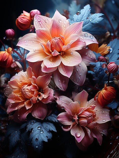 Blumen mit Wassertropfen auf ihnen sind in einer Vase generativ ai