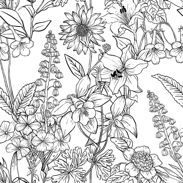 Blumen-Nähtlosmuster png-Collage-Element Malbuch-Design durchsichtiger Hintergrund