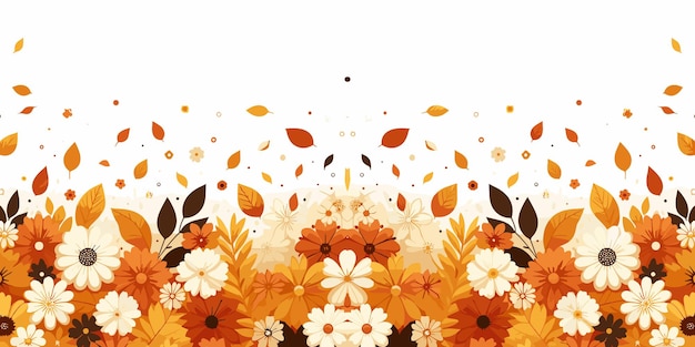 Blumen-nahtlose Grenze mit Herbstblättern und Blumen Herbst-Saison-Dekoration Vektor-Illustration