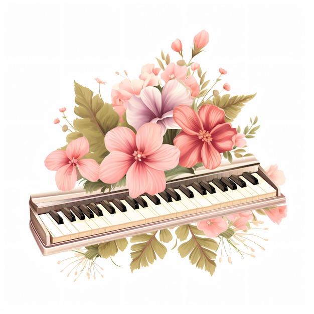 Foto blumen-piano-taste-clipart, isoliert auf einem weißen hintergrund