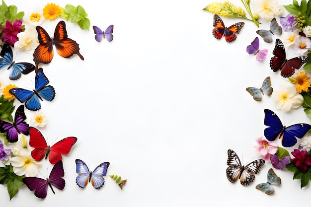 Blumen Schmetterlinge bunte weiße Hintergrundfotografie 4K virtuelle hochauflösende generative KI