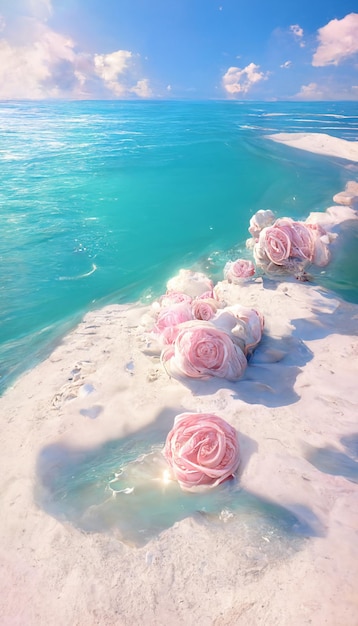 Blumen sind am Strand in sandgenerativer Luft aufgereiht