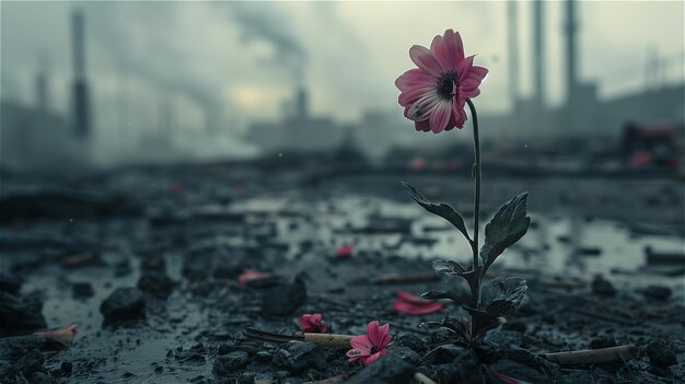 Blumen sterben an Luftverschmutzung in Industrieverschmutzungen