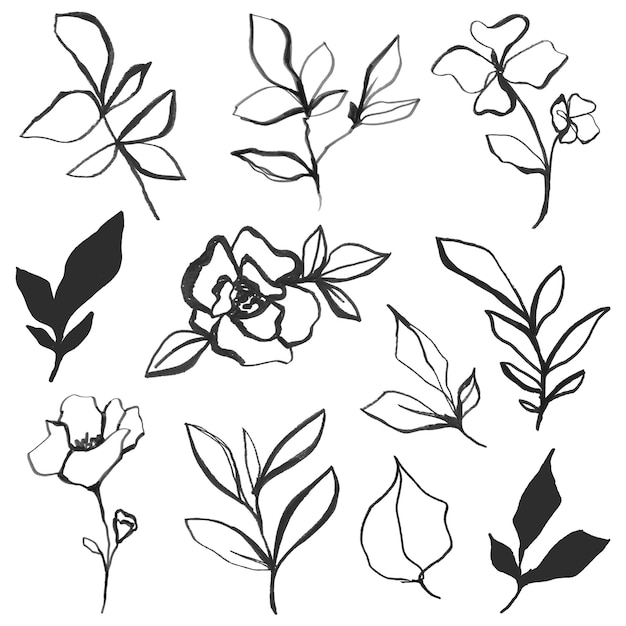 Blumen-Tattoo-PNG-Set Einfaches Doodle-Design, remixt aus alten Bildern des öffentlichen Bereichs
