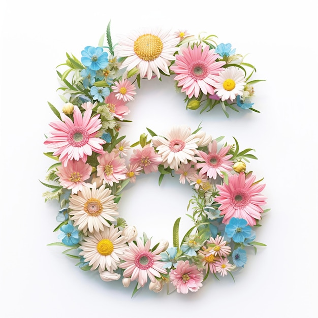 Blumen-Themen 3D-Buchstaben 6 isoliert auf unberührtem weißen Hintergrund Für soziale Medien Postgröße