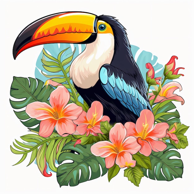 Blumen-Tucan-Vogel-Clipart isoliert auf weißem Hintergrund