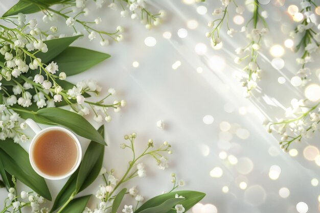 Blumen und eine Tee-Tasse Grüßkarte Morgenblume Hintergrund heißer Trinkbecher Banner