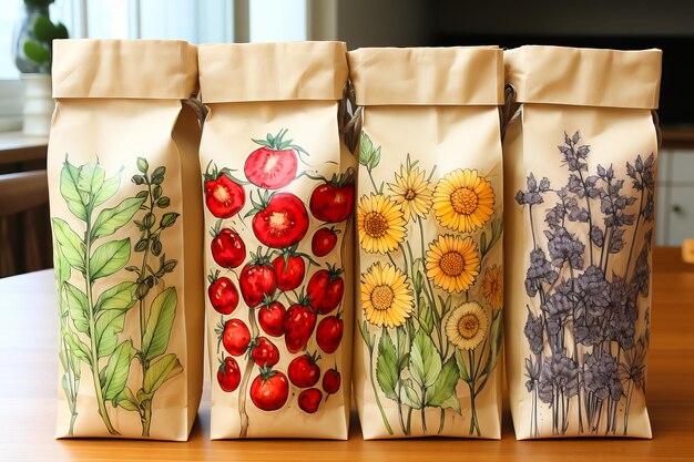 Blumen- und Fruchtdekoration auf Teeverpackungen