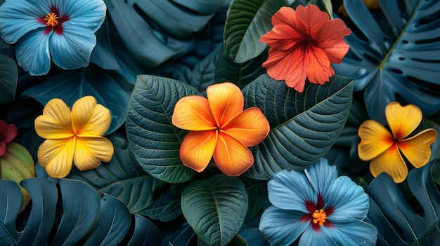 Blumen und Laubmuster ein farbenfroher Frühlings-Sommer-Hintergrund lebendig und lebhaft eine Leinwand der Natur Schönheit in voller Blüte AI Generative