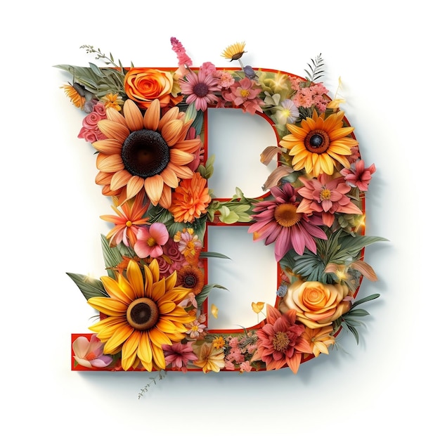 Blumen- und Sonnenblumenfarbener Illustrationsbuchstabe B Generative KI